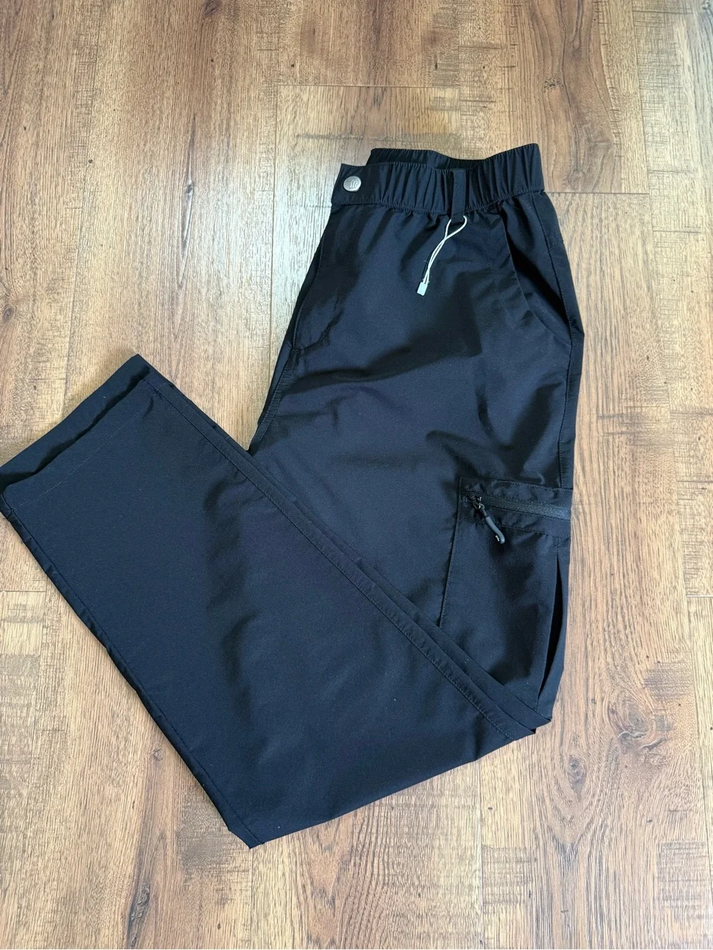 OUTDOORSPORTS Unisex Adult Black Cargo Pants L Regular Nylon Elastic Waist